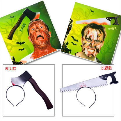 sengpan Halloween Horror Props Blood Fake Ax Saws Knife Headband for Halloween Party Masquerade Mischief Props Decoration Supplies