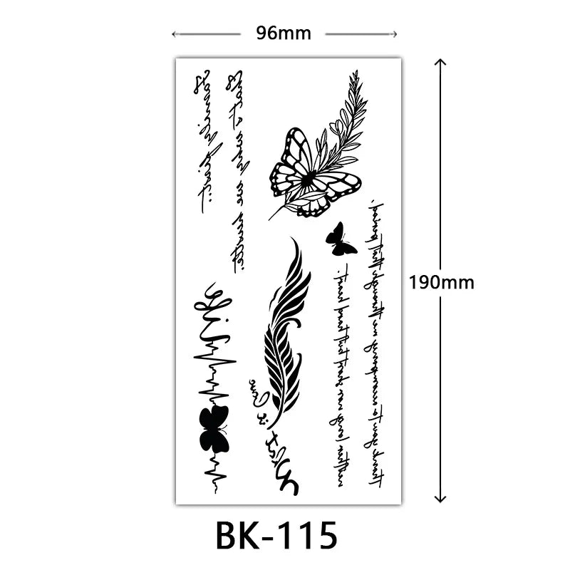 sengpan Black Flower Tattoo Stickers for Hand Arm Waterproof Temporary Tattoos for Women Butterfly Fake Tattoo Sleeve Tatoos Girls