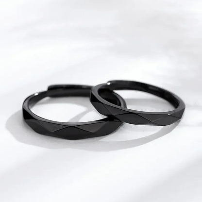 sengpan 2PCS Black White Lozenge Couple Rings Set Open Adjustable Ring Eachother Lovers Minimalist Ring Gift Wedding Rings Bride Jewlery