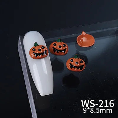 Lianfudai New 10pcs/Bag Halloween Alloy Spray Painted Nail Art Decoration Accessories Cute Funny Cartoon Pumpkin Skull Head Wizard Charms