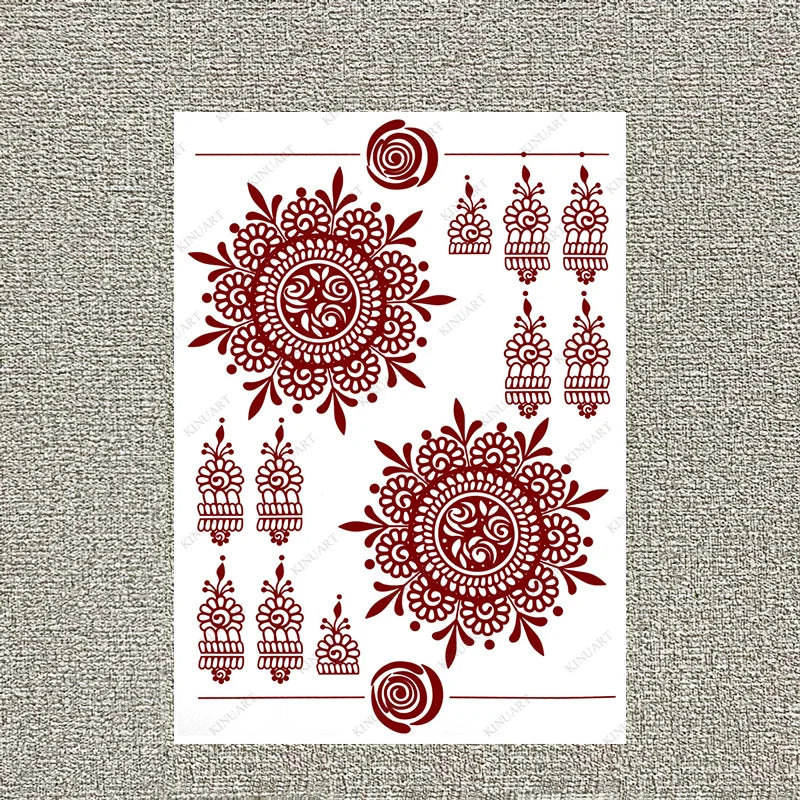 sengpan Maroon Henna Tattoo Stickers for Women Waterproof Temporary Tattoos  for Hand Flower Fake Tattoo for Wedding Festival Body Art