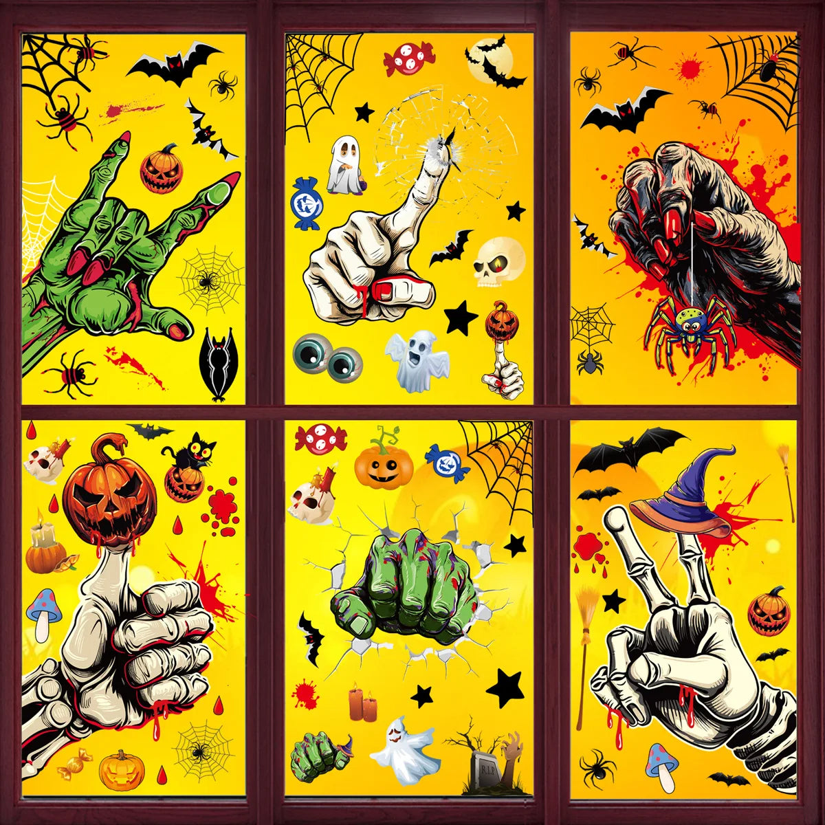 sengpan Halloween Decoration Blood Handprint Pumpkin Stickers Halloween Shopping Mall Window Scene Decoration Ghost Hand Spider Stickers