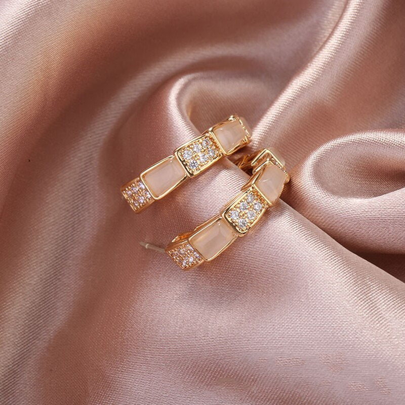 sengpan Gold Color Luxury Opals Hoop Earrings for Women Zirconia Crystal Jewelry Party Christmas New Year Accessories Unusual Earrings