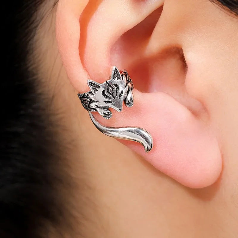 sengpan New Trendy Fox Shape Clip Earrings for Women Antique Silver Color Ear Cuff Earrings Girl Statement Jewelry