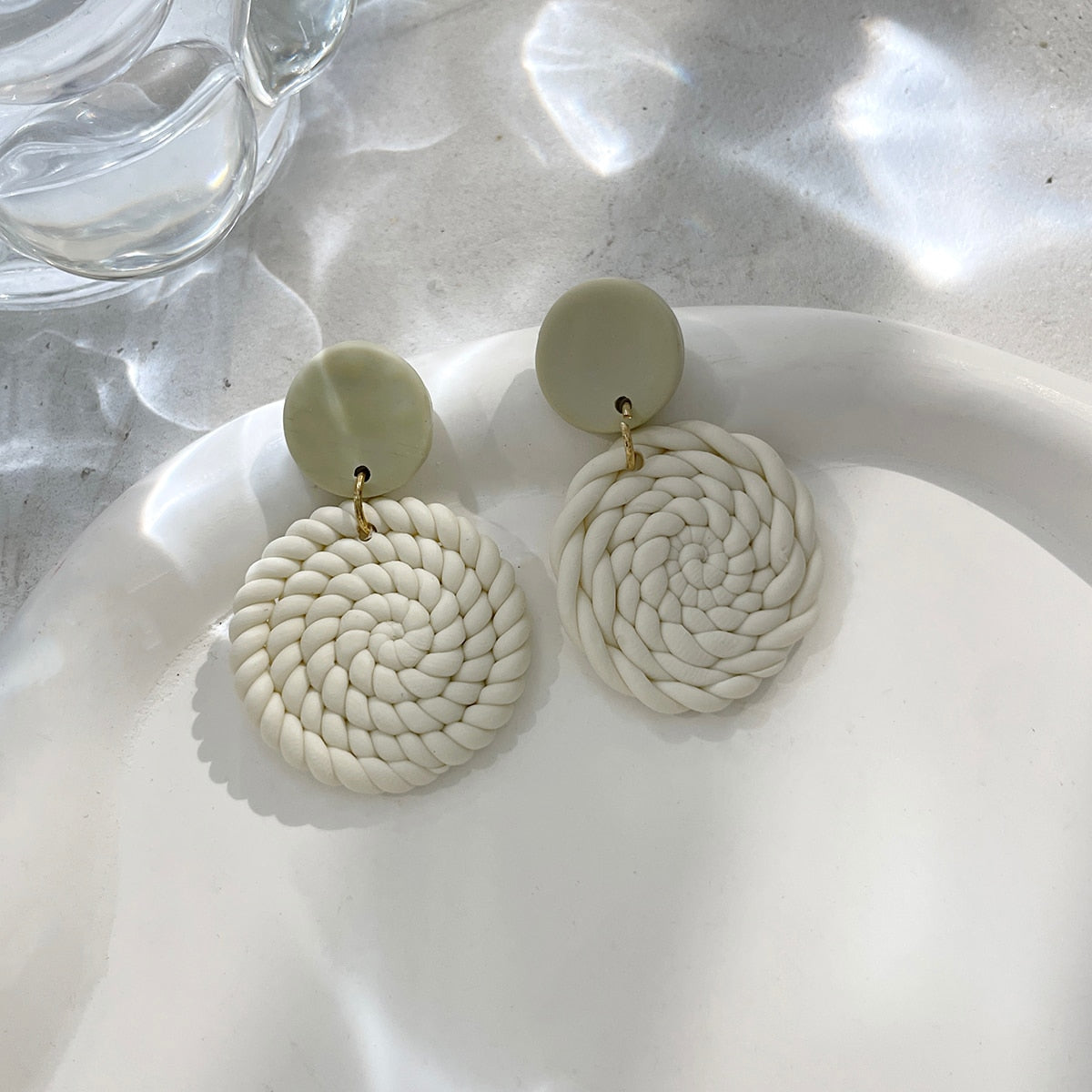 sengpan Multiple Handmade Braided Polymer Clay Round Circle Drop Earrings for Women Unique Sweet Clay Knit Geometric Earrings