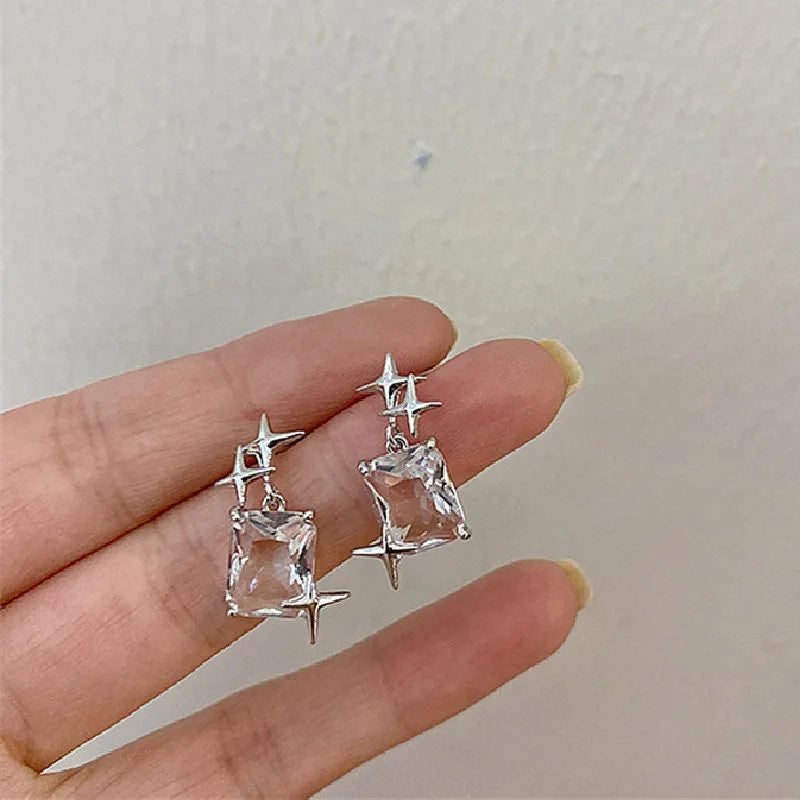 sengpan Silver Color Luxury Zircon Tassel Hoop Earrings for Women Elegant Korean New Design Fashion Jewelry Evening Party Accessories