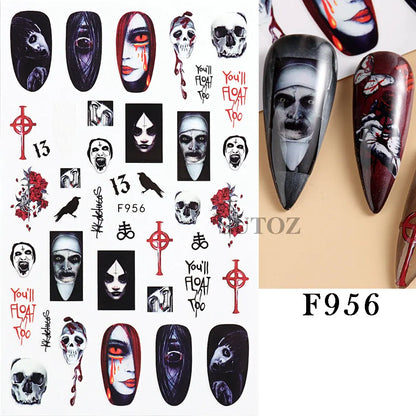 sengpan 3D Halloween Nail Art Stickers Horror Ghost Skull Evil Eye Anime Decals Bloody Rose Sticker for Nail Manicure Decoration LEBF956