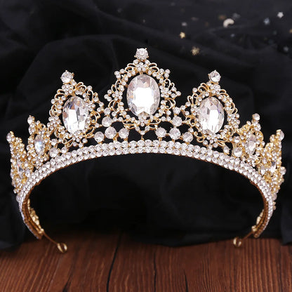 sengpan Bridal Headpiece Wedding Crown Gold Silver Color Rhinestone Crystal Diadem Queen Crown Princess Tiaras Wedding Hair Jewelry