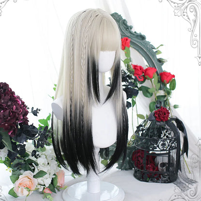 sengpan synthetic long straight hair women's wig silver gradient gray wig cosplay lolita bangs wig party wig