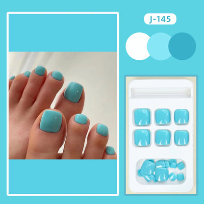 sengpan 24Ps Glossy Lake Blue Press on Toe Nails Artificial Acrylic Fake Toenails Full Coverage Removable Wearable Toe Nail Art Finished