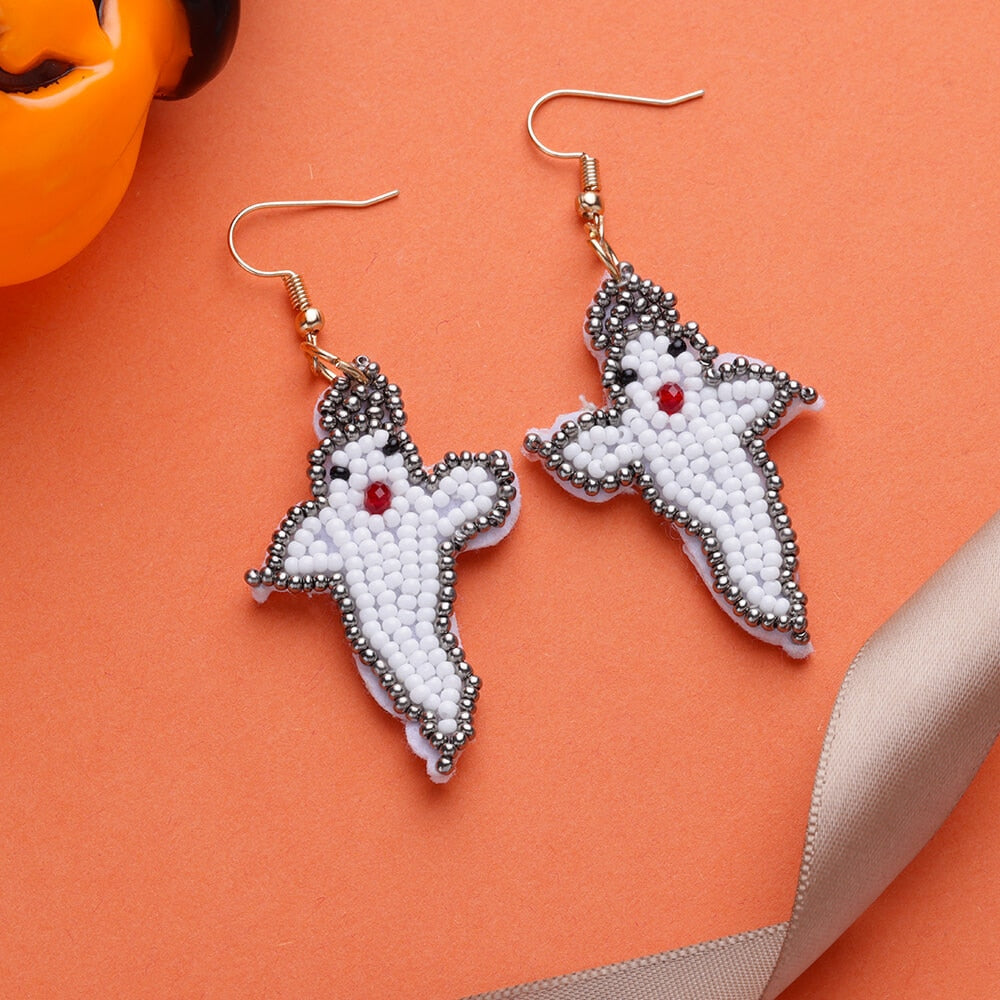 sengpan Halloween Ghost Earrings for Women White Beaded Dangle Drop Stainless Steel Earrings Vintage Goth Aesthetic Jewelry aretes mujer