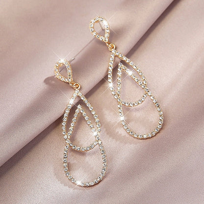 sengpan New Heart Earrings Women's Luxurious Geometric Full Rhinestone Earrings Korean Gold/Silver Color Love Fashion Jewelry