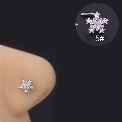 Lianfudai New Fashion Unisex Zircon Punk Style Nose Nail Titanium Steel L Shaped Nose Studs Piercing Jewelry