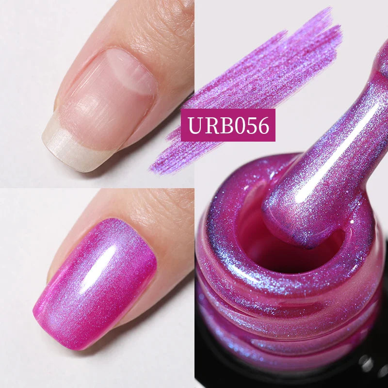 sengpan SUGAR Aurora Rubber Gel Nail Iridescent Pearl Effect Metallic Mirror Nails Manicure Soak Off UV LED No Wipe Top Coat Base Gel