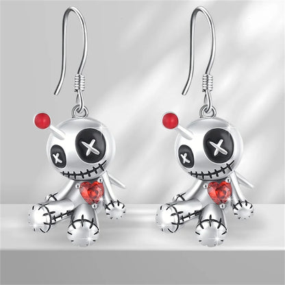 sengpan 1 Pair Creative Funny Voodoo Doll Red Heart Pendant Earrings, Punk Cartoon Holiday Decoration Accessories, Halloween Gift