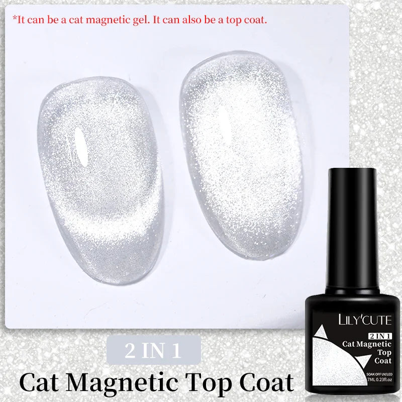 sengpan  7ML 2 IN 1 Water Light Cat Magnetic Top Coat Sparkling Glass Bead Magnetic Gel Nail Polish Semi Permanent UV Gel Polish