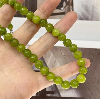 Lianfudai French Style Green Natural Stone Necklace for Female Summer Handmade Beaded New Chinese Style Neck Chain