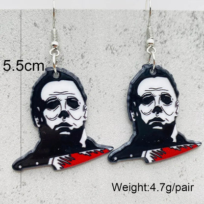 sengpan 19 kinds of Halloween Acrylic Earrings Christmas Night Horror Movie Cartoon Character Asymmetric Earring for Women Jewelry