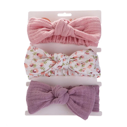 Lianfudai 3PC/lot Muslin Cotton Linen Baby Headband Newborn Knotted Hair Bow Turban Floral Print Headband Children Girls Hair Accessories