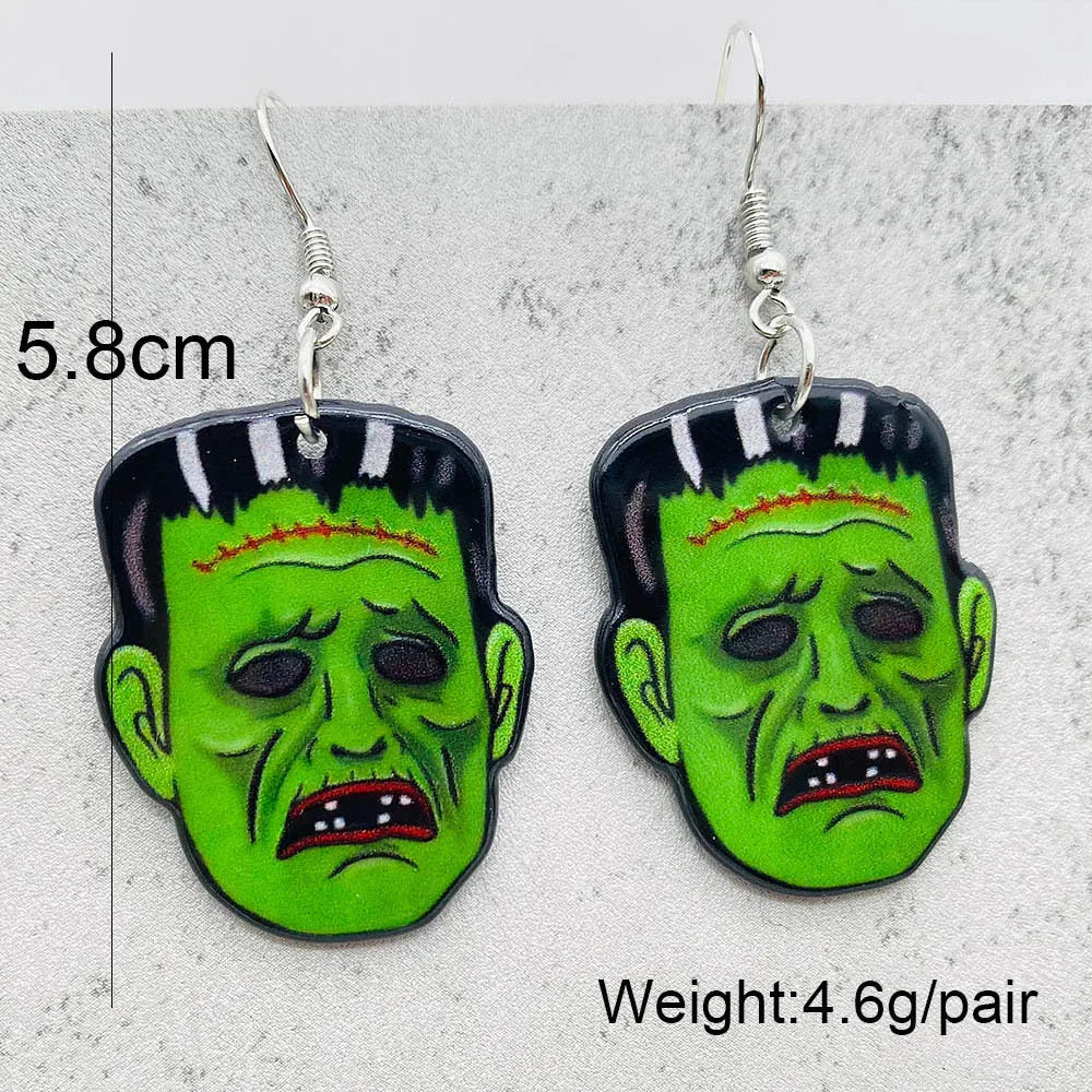 sengpan 19 kinds of Halloween Acrylic Earrings Christmas Night Horror Movie Cartoon Character Asymmetric Earring for Women Jewelry