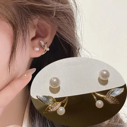 sengpan Korean Vintage Pearl Crystal Earrings For Women Jewelry High-class Luxury Zircon Flower Butterfly Leaf Women's Stud Earrings