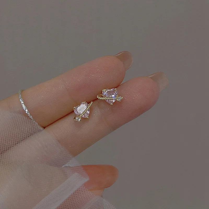 sengpan New Sweet Cool Pink Zircon Love Earrings Women Sweet Temperament Design Earring Party Jewelry Gifts