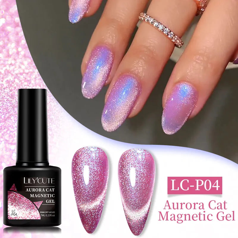 sengpan  7ML 2 IN 1 Water Light Cat Magnetic Top Coat Sparkling Glass Bead Magnetic Gel Nail Polish Semi Permanent UV Gel Polish