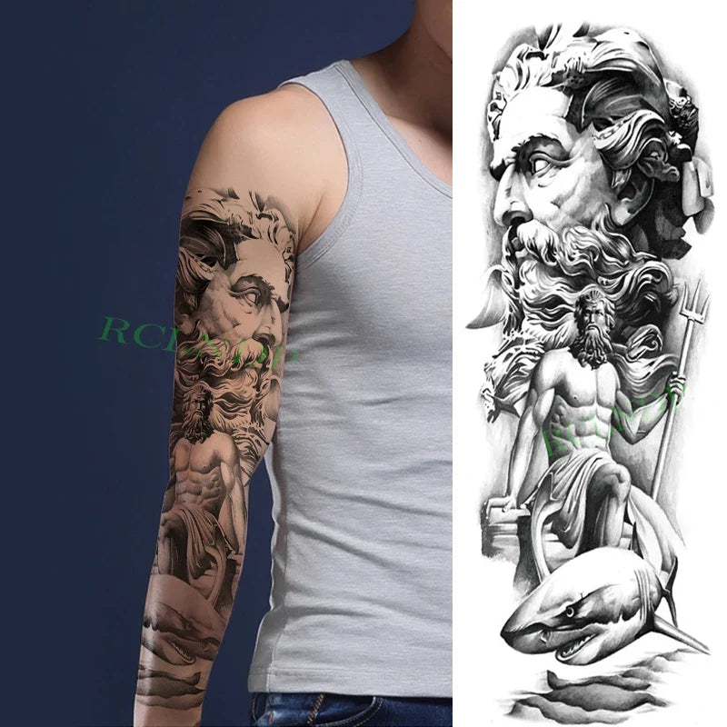 sengpan Waterproof Temporary Tattoo Sticker Anubis Ancient Egypt Greece Zeus Eye Full Arm Fake Tatto Flash Tatoo Sleeve for Men Women