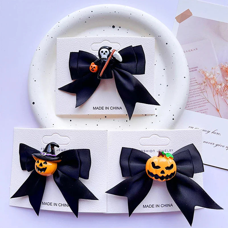 Lianfudai 1PC New Halloween Bows Hair Clips Ghost Witch Hat Pumpkin Hairpins For Baby Girls Hairgrips Barrettes Party Hair Accessories