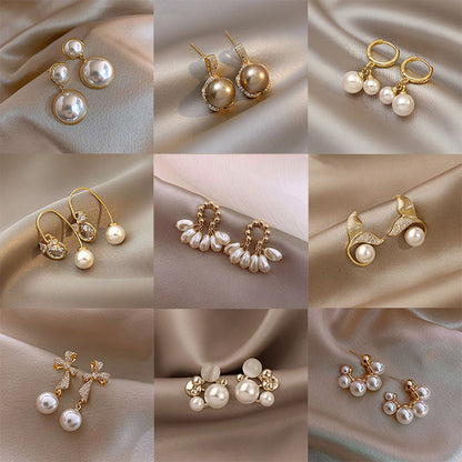 sengpan gifts for her Gold Pearl Stud Earrings For Woman Korean Fashion Mermaid Bowknot Bee Heart Long Jewelry Wedding Girl's Sweet Accessories