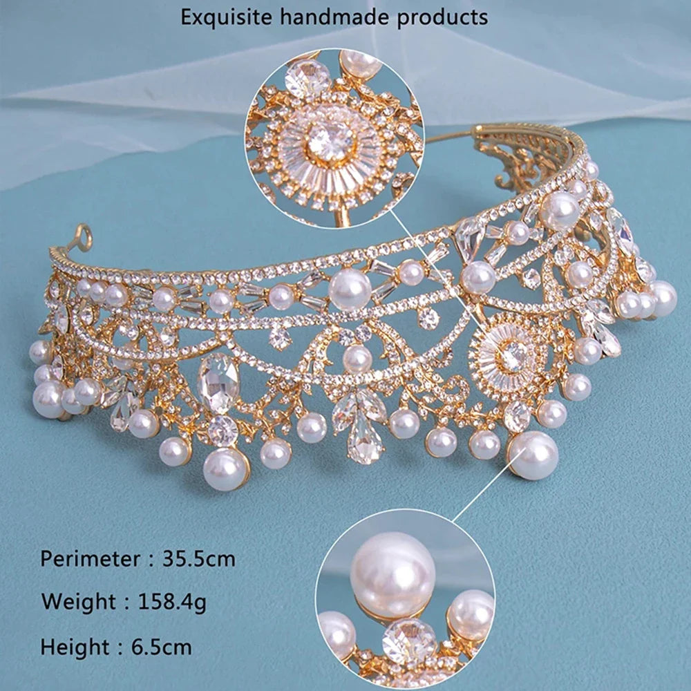 sengpan Bridal Tiara Hair Crown Wedding Women Accessories Elegant Bridal Pearl Headdress Hair Ornaments Hairbands Girls Hair Jewelry