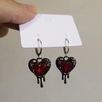 sengpan Sweet Cool Zircon Heart Earrings Female Red Lava Charm Pendant Earrings Birthday Party Jewelry Accessories