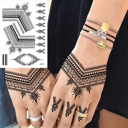 sengpan Black Henna Tattoo Stickers for Hand Temporary Tattoos for Women Butterfly Mehndi Flower Fake Tattoo Mandala Body Art