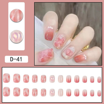 sengpan 24pcs French Point Diamond Fake Nails Wearing Artificial Square Head Press On Acrylic Nail Art Pearl Patch Almond False Nails