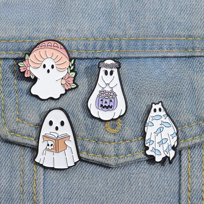 sengpan Fun Mushroom Pumpkin Ghost Enamel Pins Halloween Lapel Brooches Pin Clothes Hat Backpack Badges Jewelry Halloween Gift Wholesale