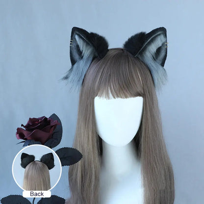 sengpan Halloween Gothic Style Headband Simulation Plush Cat Ear Hairband Bat Wings Hair Hoop Cosplay Hair Accessories Dress Up Prop