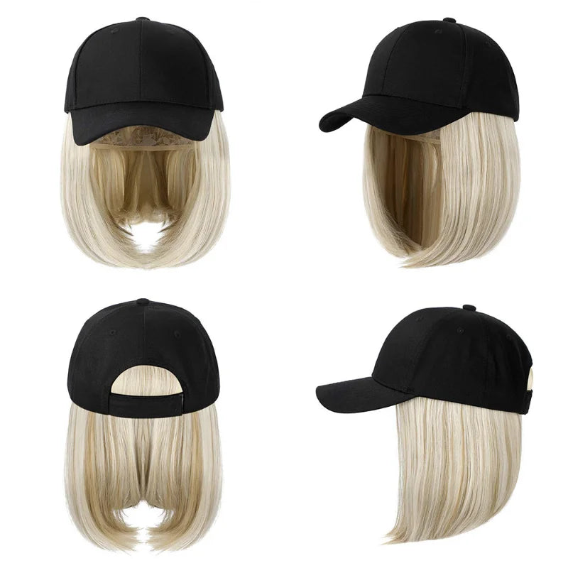 sengpan Wig Hat Women's Short Hair One Piece Cap Summer Fashion Wig Hats Casual Wig Baseball Caps Cotton Kpop Solid Visors Outdoor Cap