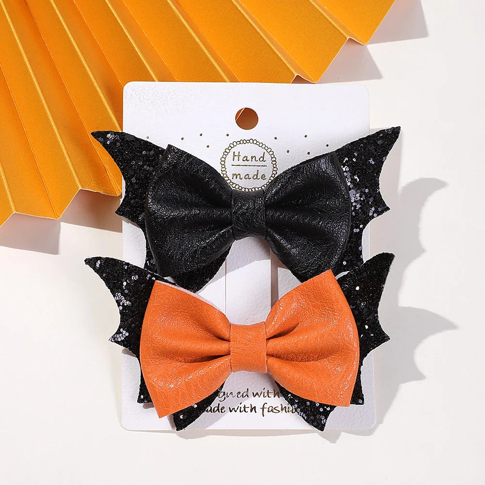 sengpan 2pcs Halloween Barrettes Bat Wing Bow Hair Clips Girls Bangs Clips Theme Party Performance Headdress Barrettes Cosplay Headwear