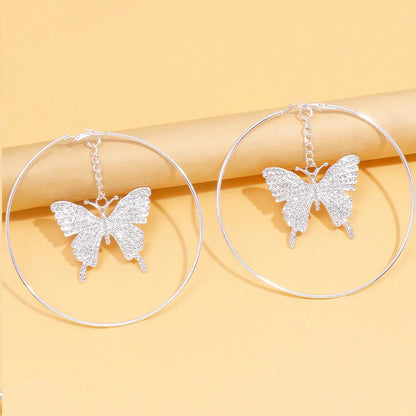 sengpan Stonefans 9CM Large Butterfly Hoop Earrings With Crystals for Women Free Shipping Elegant Piercing One Piece Rhinestone Jewelry