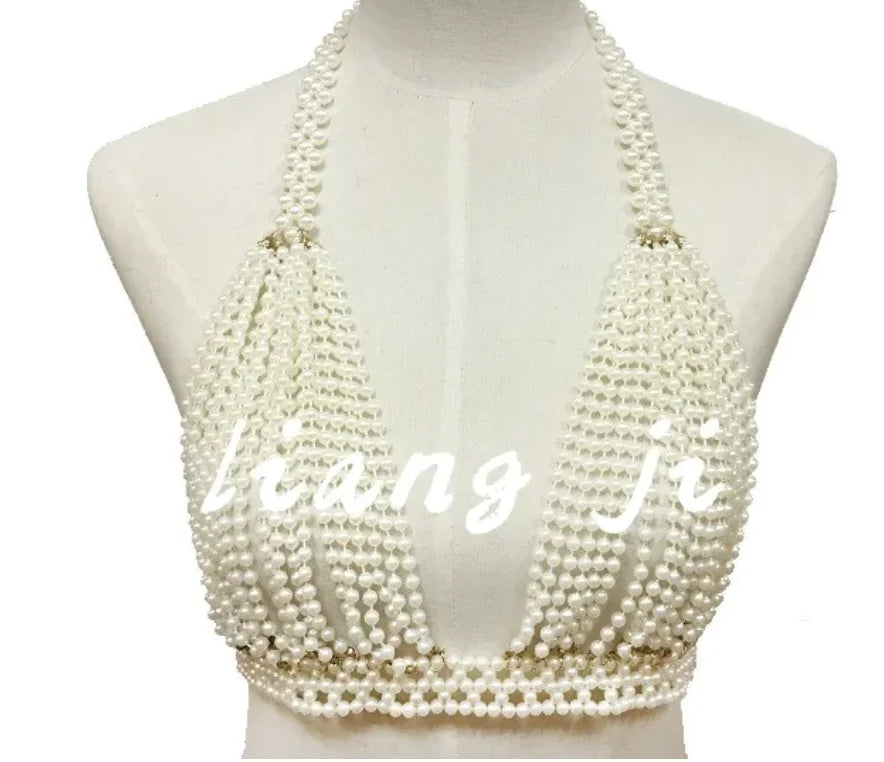 sengpan Pearl Body Chain Jewelry totally hand-made Bra fringed For Women Bridal Wedding Dress Beach Nightclub Pearl Waist chain