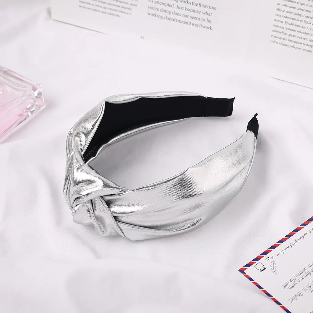 sengpan Pu Glossy Wide Fashion Boutique Hair Accessories Women's Retro Style Headband Knotted Holiday Wind Wide Side Hair Hoop Headwear