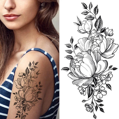 sengpan Waterproof Temporary Tattoo Stickers for Women Black Sexy Rose Butterfly Flowers Body Art Tattoo Arm Legs Sleeve Fake Tattoos