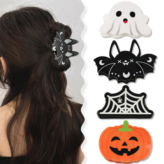 sengpan Halloween Hair Clips Spooky Pumpkin Grab Clips Back of The Head Plate Hair Bat Ponytail Clips Hair Accessories