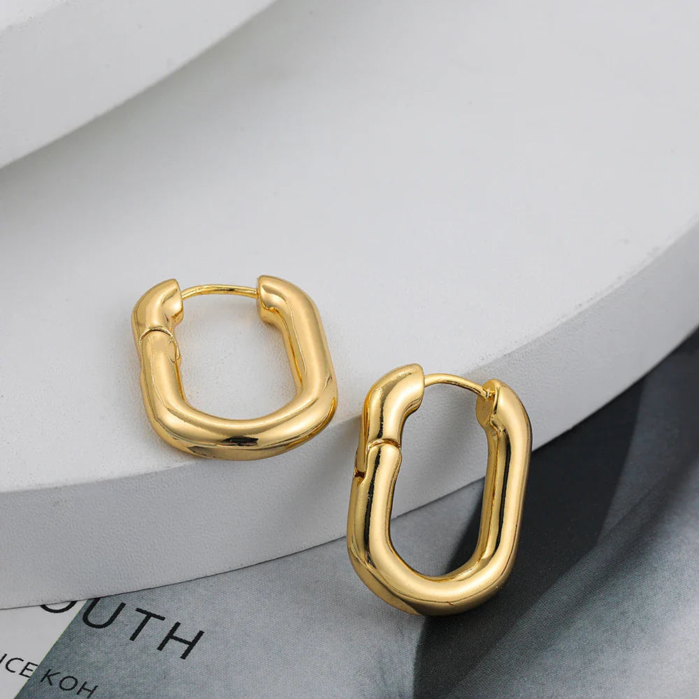 sengpan Luxury Cubic Zirconia U Shape Geometric Hoop Earrings for Women Gold Plated Circle Square Ear Buckle Huggie Hoops Jewelry