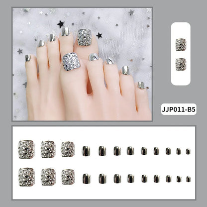 sengpan Flow Chocolate Design Artificial Toenails Glossy Fashion Toe Fake Nails with Glue Wearable Short Flat Shape Fake Toenails