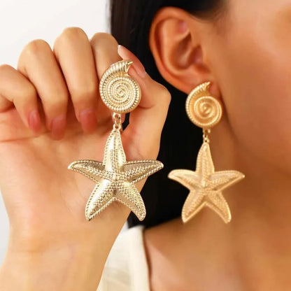 sengpan A Pair of Summer Travel Ocean Shells Seashells Starfish Pendants Earrings, Fashionable Temperament Women's Beach Party Jewelry