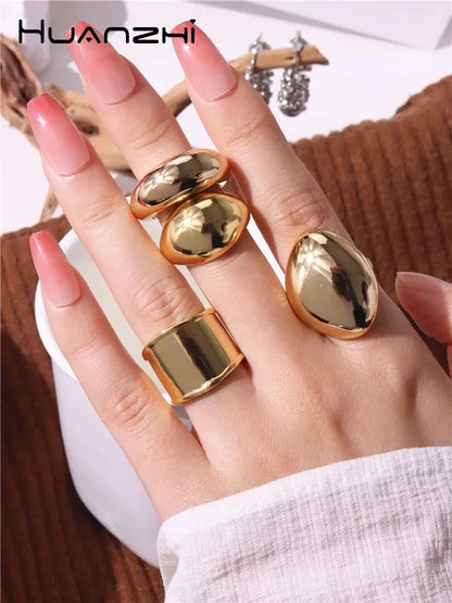 sengpan  NEW Exaggeration Punk Water Droplets Distortion Irregular Wide Version Gold Color Ring For Women Party Jewelry