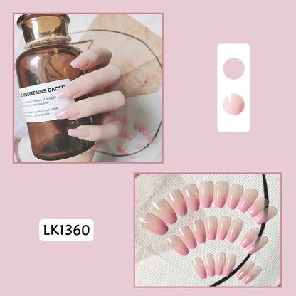 sengpan 24p Artifical Fake Nails Full Coverage False Nails White Clouds French Long Wearing Reusable Nail Coffin Ballerina Press on Nail