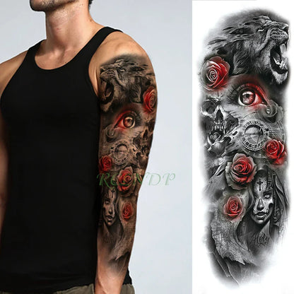 sengpan Waterproof Temporary Tattoo Sticker Anubis Ancient Egypt Greece Zeus Eye Full Arm Fake Tatto Flash Tatoo Sleeve for Men Women