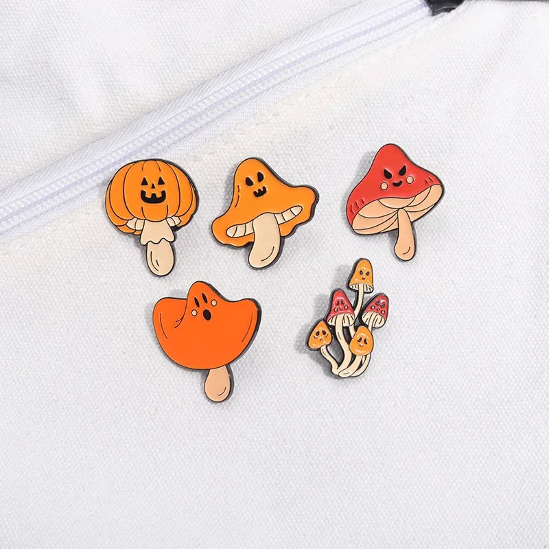 sengpan Horror Mushroom Enamel Pins Halloween Pumpkin Ghost Brooches Lapel Backpack Badges Punk Gothic Jewelry Gift For Kids Friends